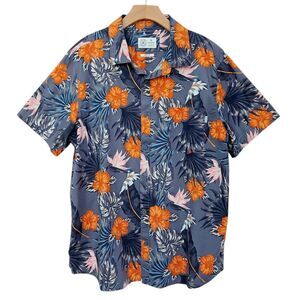 Hurley Shirt Mens XL Blue Stretch Fit Short Sleeve Tropical Print Travel Beach